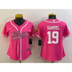 Women's San Francisco 49ers #19 Deebo Samuel Pink With Patch Cool Base Stitched Baseball Jersey(Run Small) 