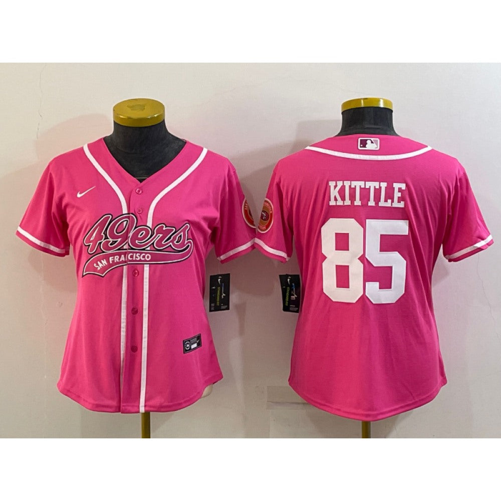 Women's San Francisco 49ers #85 George Kittle Pink With Patch Cool Base Stitched Baseball Jersey(Run Small) 
