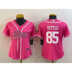 Women's San Francisco 49ers #85 George Kittle Pink With Patch Cool Base Stitched Baseball Jersey(Run Small) 