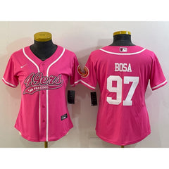 Women's San Francisco 49ers #97 Nick Bosa Pink With Patch Cool Base Stitched Baseball Jersey(Run Small) 