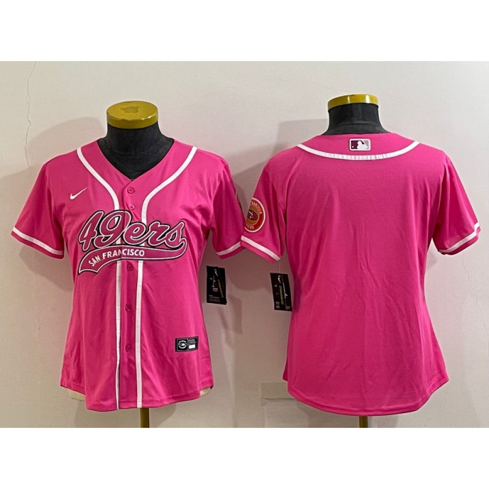 Women's San Francisco 49ers Blank Pink With Patch Cool Base Stitched Baseball Jersey(Run Small) 