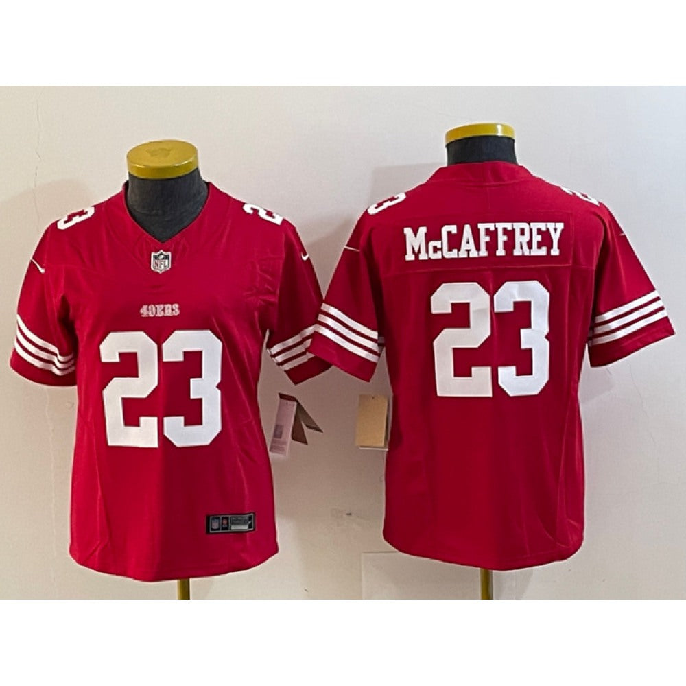 Women's San Francisco 49ers #23 Christian McCaffrey Red 2023 F.U.S.E. Vapor Untouchable Limited Stitched Jersey(Run Small) 