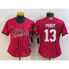 Women's San Francisco 49ers #13 Brock Purdy Red With Patch Cool Base Stitched Baseball Jersey(Run Small) 