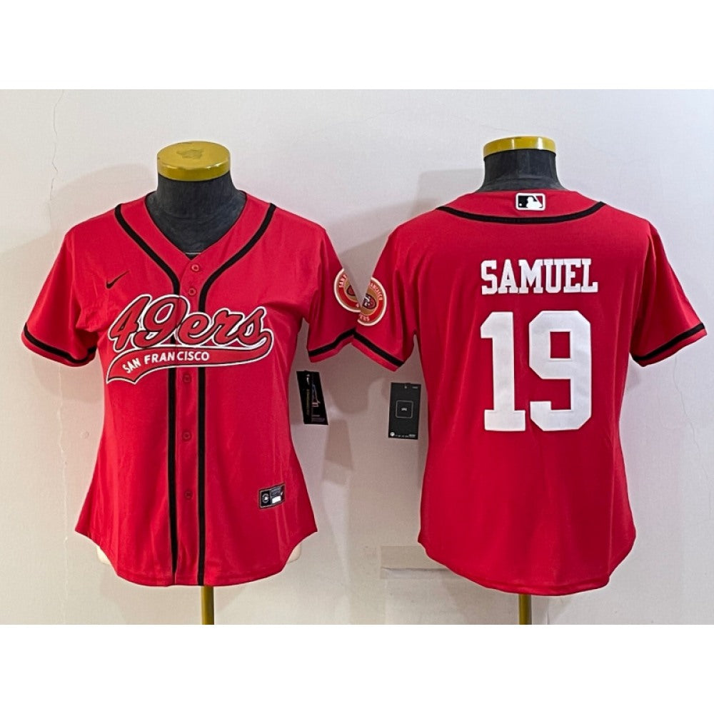 Women's San Francisco 49ers #19 Deebo Samuel Red With Patch Cool Base Stitched Baseball Jersey(Run Small) 