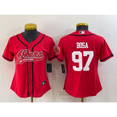 Women's San Francisco 49ers #97 Nick Bosa Red With Patch Cool Base Stitched Baseball Jersey(Run Small) 