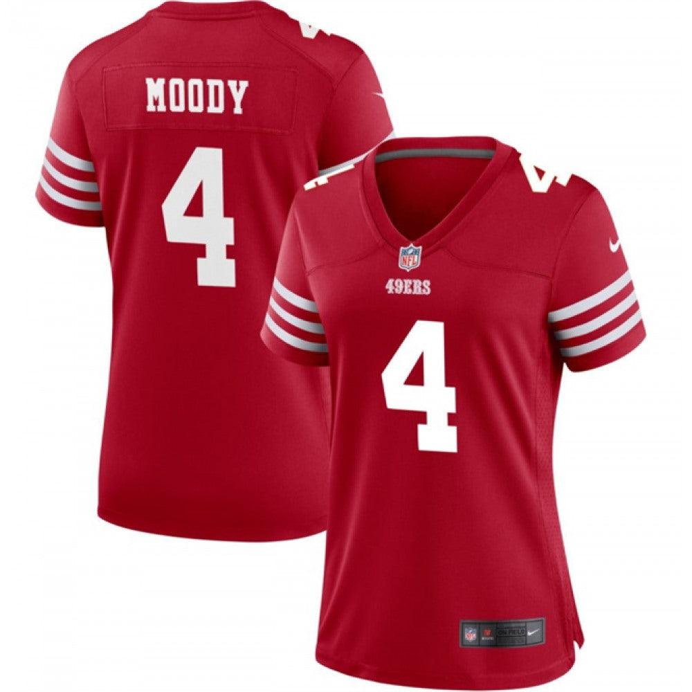 Women's San Francisco 49ers #4 Jake Moody Red Stitched Jersey(Run Small) 