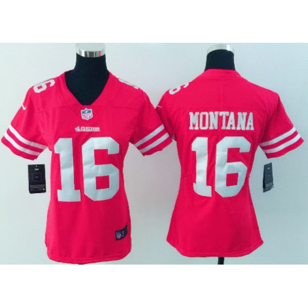 Women's San Francisco 49ers #16 Joe Montana Red Vapor Untouchable Limited Stitched NFL Jersey 