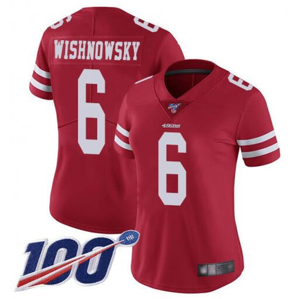 Women's NFL San Francisco 49ers #6 Mitch Wishnowsky 2019 Red 100th season Vapor Untouchable Limited Stitched Jersey(Run Small) 