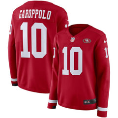 Women's San Francisco 49ers #10 Jimmy Garoppolo Scarlet Therma Long Sleeve Stitched NFL Jersey 