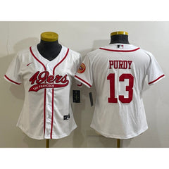Women's San Francisco 49ers #13 Brock Purdy White With Patch Cool Base Stitched Baseball Jersey(Run Small) 