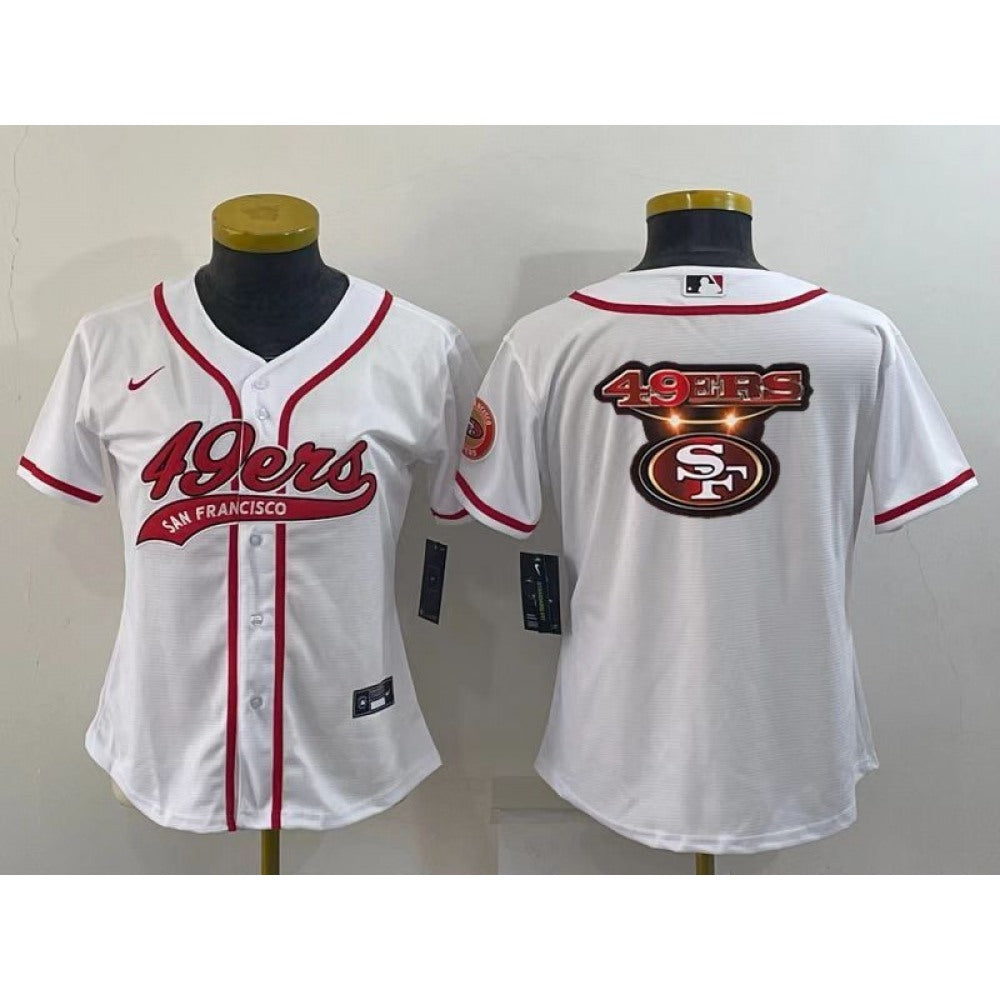 Women's San Francisco 49ers White Team Big Logo With Patch Cool Base Stitched Baseball Jersey(Run Small) 