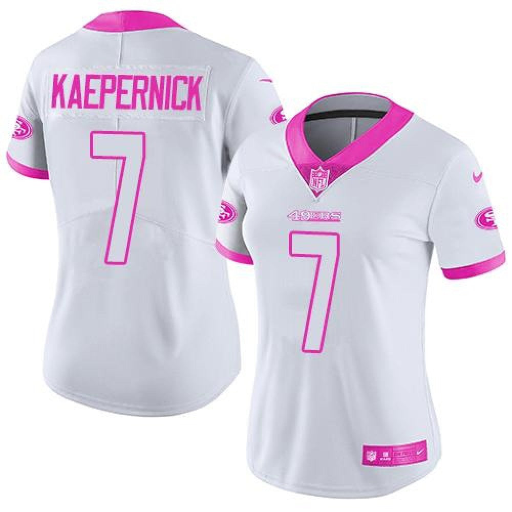 49ers #7 Colin Kaepernick White/Pink Women's Stitched NFL Limited Rush Fashion Jersey 