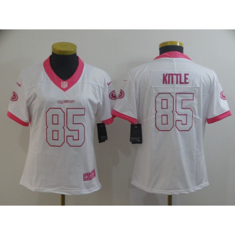 Women's NFL San Francisco 49ers #85 George Kittle White/Pink Vapor Untouchable Limited Stitched Jersey 