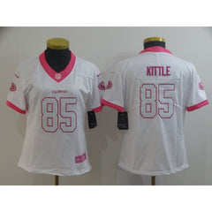 Women's NFL San Francisco 49ers #85 George Kittle White/Pink Vapor Untouchable Limited Stitched Jersey 