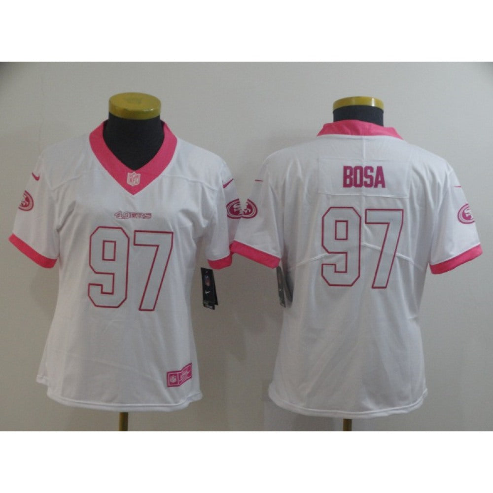 Women's NFL San Francisco 49ers #97 Nick Bosa White/Pink Vapor Untouchable Limited Stitched Jersey(Run Small) 