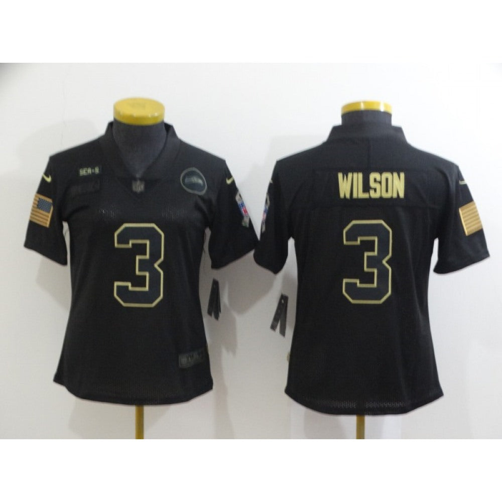 Women's Seattle Seahawks #3 Russell Wilson Black Salute To Service Limited Stitched Jersey(Run Small) 