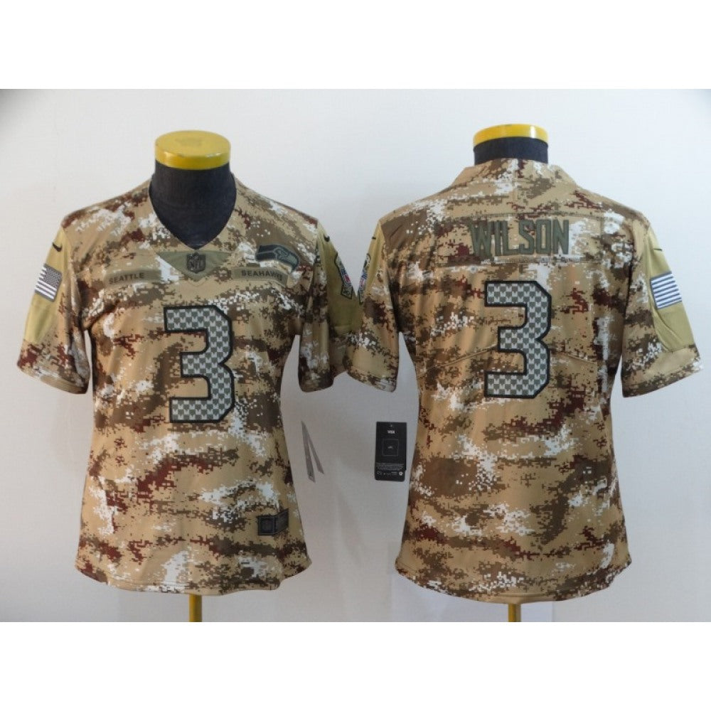 Women's Seattle Seahawks #3 Russell Wilson Camo Salute To Service Stitched NFL Jersey(Run Small) 