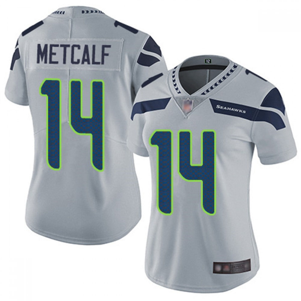 Women's Seattle Seahawks #14 D.K. Metcalf Grey Vapor Untouchable Stitched Jersey(Run Small) 
