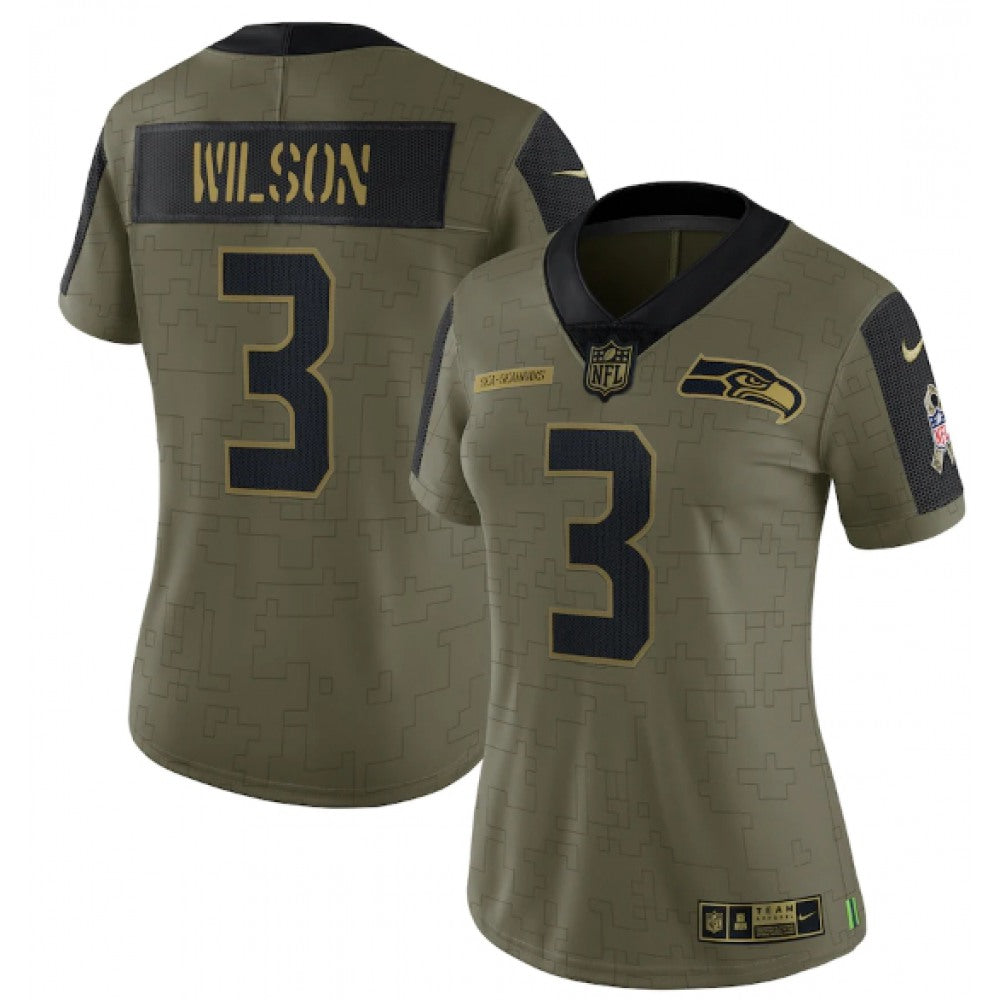Women's Seattle Seahawks #3 Russell Wilson 2021 Olive Salute To Service Limited Stitched Jersey(Run Small) 