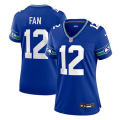 Women's Seattle Seahawks 12th #12 Fan Royal Throwback Player Stitched Game Jersey(Run Small) 