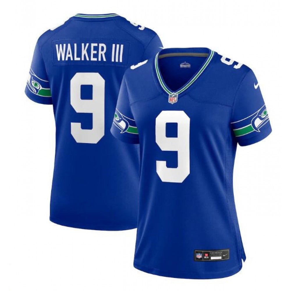 Women's Seattle Seahawks #9 Kenneth Walker III Royal Throwback Player Stitched Game Jersey(Run Small) 