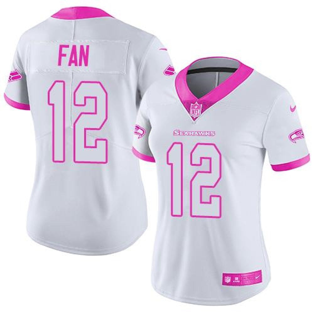 Seahawks #12 Fan White/Pink Women's Stitched NFL Limited Rush Fashion Jersey 