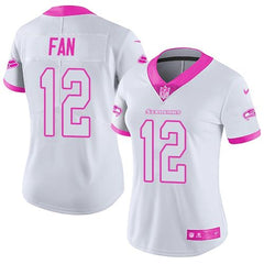 Seahawks #12 Fan White/Pink Women's Stitched NFL Limited Rush Fashion Jersey 