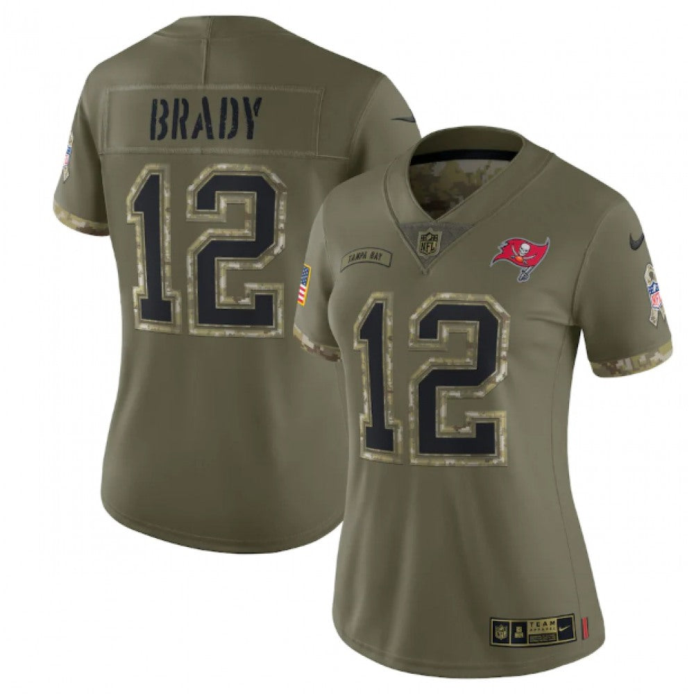 Women's Tampa Bay Buccaneers #12 Tom Brady Olive 2022 Salute To Service Limited Stitched Jersey(Run Small) 