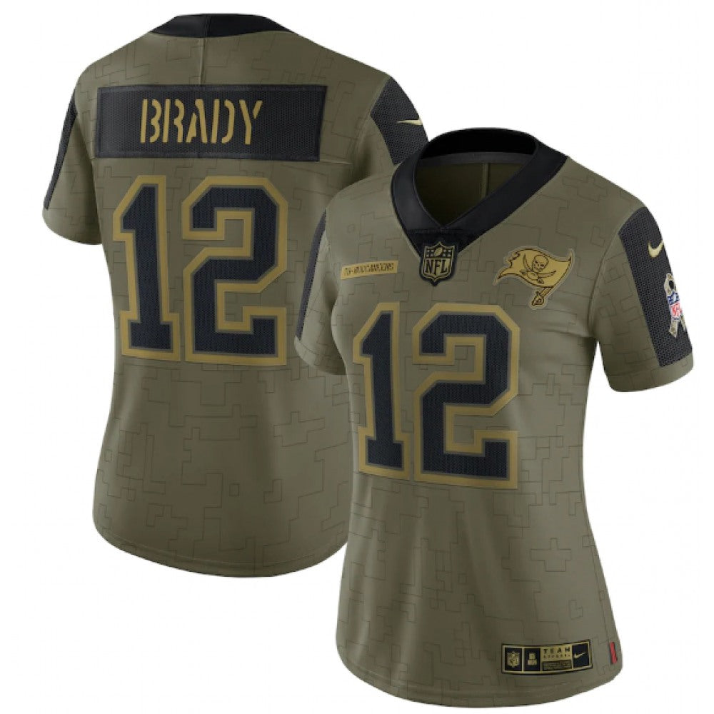 Women's Tampa Bay Buccaneers #12 Tom Brady 2021 Olive Salute To Service Limited Stitched Jersey(Run Small) 