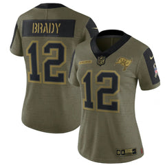 Women's Tampa Bay Buccaneers #12 Tom Brady 2021 Olive Salute To Service Limited Stitched Jersey(Run Small) 