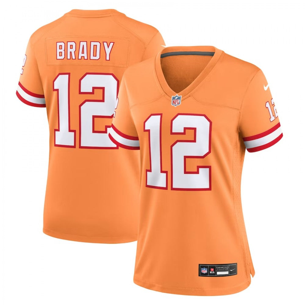 Women's Tampa Bay Buccanee #12 Tom Brady Orange Throwback Limited Stitched Jersey(Run Small) 