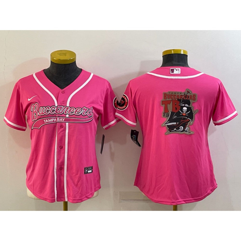 Women's Tampa Bay Buccaneers Pink Team Big Logo With Patch Cool Base Stitched Baseball Jersey(Run Small) 