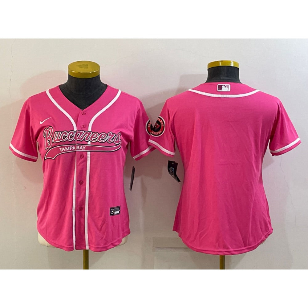 Women's Tampa Bay Buccaneers Blank Pink With Patch Cool Base Stitched Baseball Jersey(Run Small) 