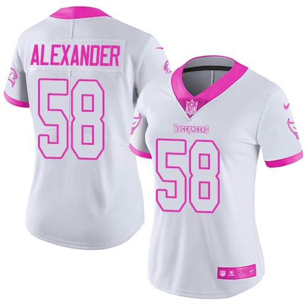 Buccaneers #58 Kwon Alexander White/Pink Women's Stitched NFL Limited Rush Fashion Jersey 