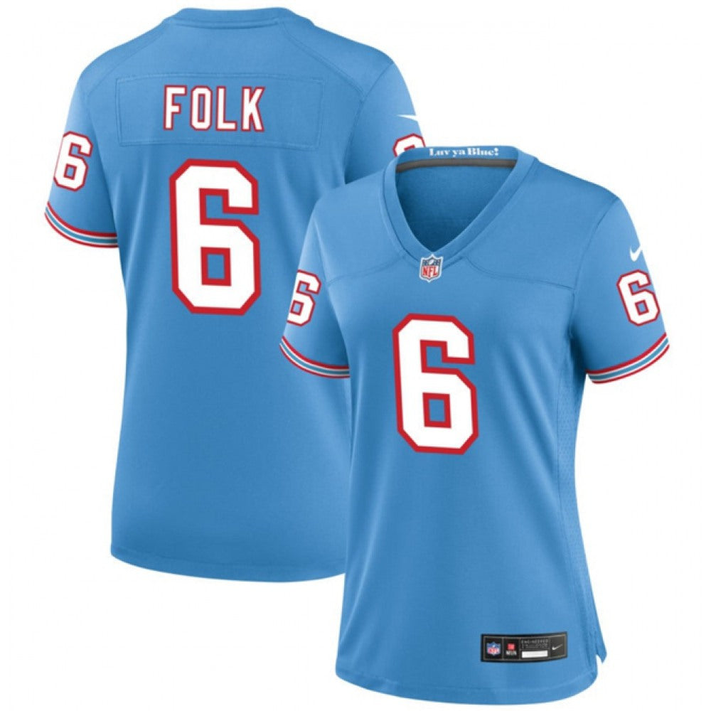 Women's Tennessee Titans #6 Nick Folk Light Blue Throwback Stitched Football Jersey(Run Small) 