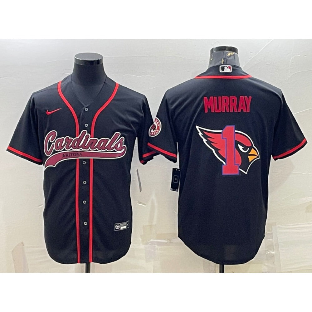 Men's Arizona Cardinals #1 Kyler Murray Black Team Big Logo With Patch Cool Base Stitched Baseball Jersey 