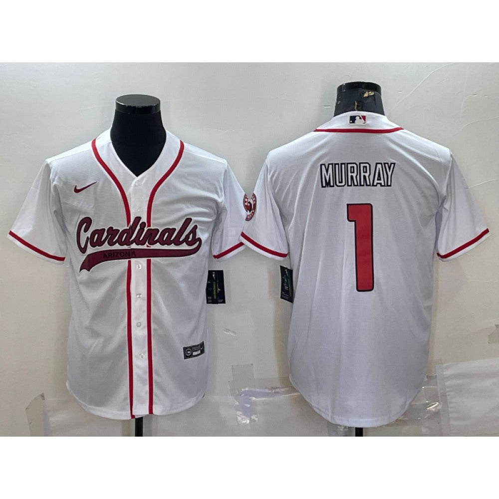 Men's Arizona Cardinals #1 Kyler Murray White With Patch Cool Base Stitched Baseball Jersey 
