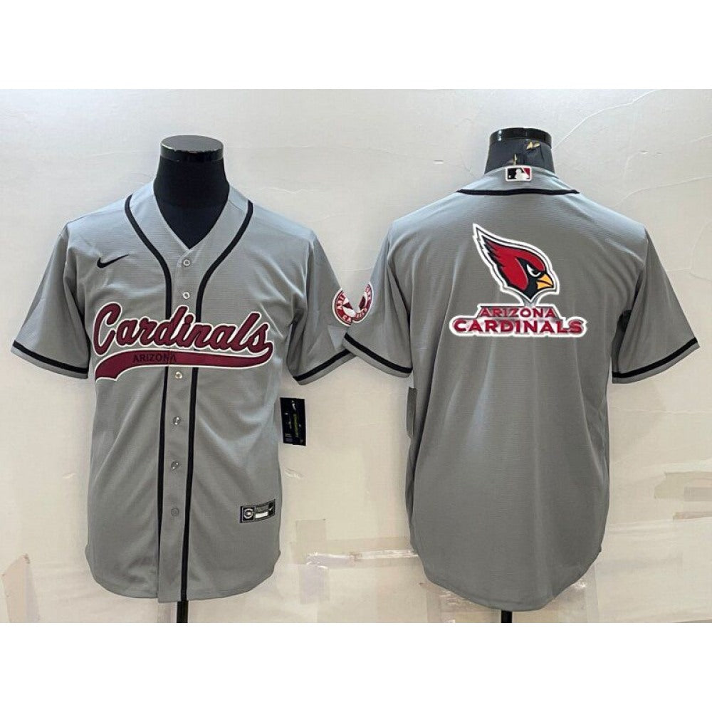 Men's Arizona Cardinals Grey Team Big Logo With Patch Cool Base Stitched Baseball Jersey 