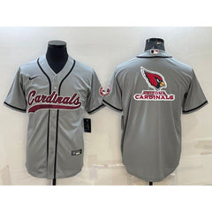 Men's Arizona Cardinals Grey Team Big Logo With Patch Cool Base Stitched Baseball Jersey 