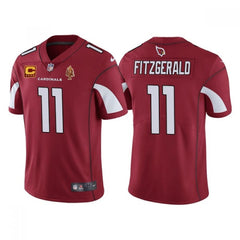 Men's Arizona Cardinals #11 Larry Fitzgerald Red With C Patch & Walter Payton Patch Limited Stitched Jersey 