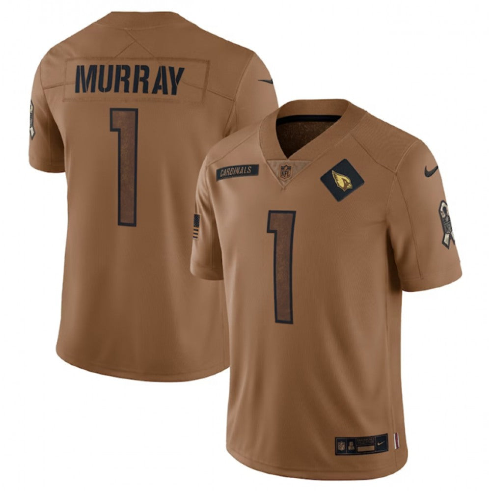 Men's Arizona Cardinals #1 Kyler Murray 2023 Brown Salute To Service Limited Stitched Football Jersey 
