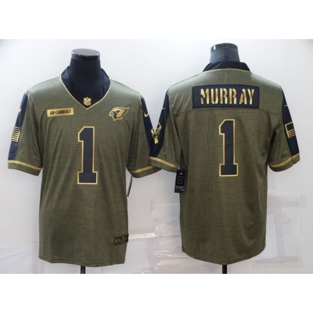 Men's Arizona Cardinals #1 Kyler Murray 2021 Olive Golden Salute To Service Limited Stitched Jersey 