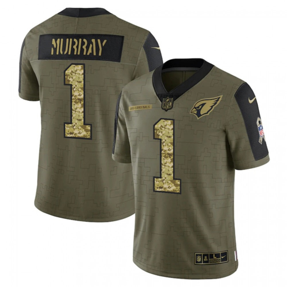 Men's Arizona Cardinals #1 Kyler Murray 2021 Olive Camo Salute To Service Limited Stitched Jersey 
