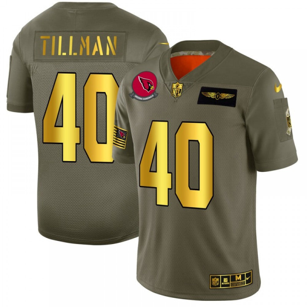 Men's Arizona Cardinals #40 Pat Tillman 2019 Olive/Gold Salute To Service Limited Stitched NFL Jersey 