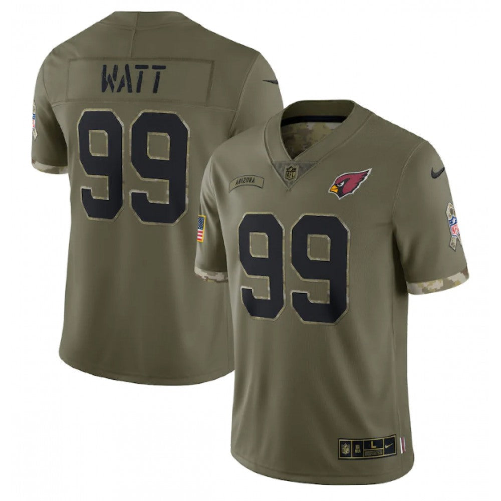 Men's Arizona Cardinals #99 J.J. Watt Olive 2022 Salute To Service Limited Stitched Jersey 