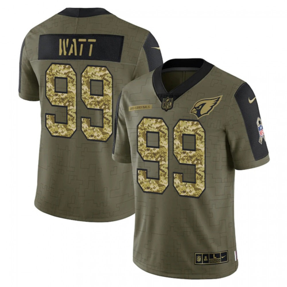 Men's Arizona Cardinals #99 J.J. Watt 2021 Olive Camo Salute To Service Limited Stitched Jersey 