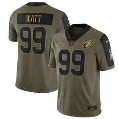 Men's Arizona Cardinals #99 J.J. Watt 2021 Olive Salute To Service Limited Stitched Jersey 