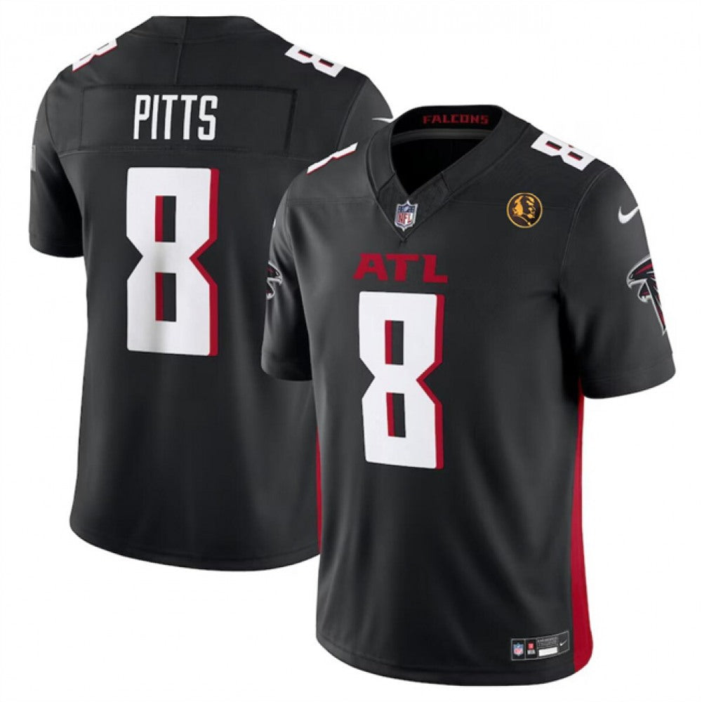 Men's Atlanta Falcons #8 Kyle Pitts Black 2023 F.U.S.E. With John Madden Patch Vapor Limited Stitched Football Jersey 