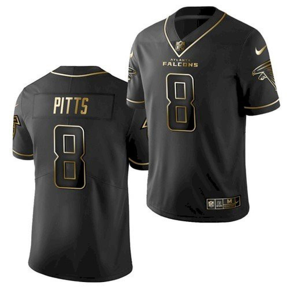 Men's Atlanta Falcons #8 Kyle Pitts Black Golden Edition Stitched Jersey 