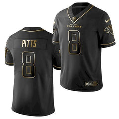 Men's Atlanta Falcons #8 Kyle Pitts Black Golden Edition Stitched Jersey 
